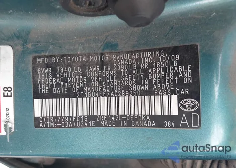 2010 Toyota Corolla Le z USA, uszkodzony, nr VIN 2T1BU4EE7AC289250